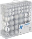 Relaxdays Kerstballen - Set van 150 - Mat, Glanzend, Glitters - Zilver - Kunststof - ∅ 3, 4, 6 cm