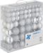 Relaxdays Kerstballen - Set van 150 - Mat, Glanzend, Glitters - Zilver - Kunststof - ∅ 3, 4, 6 cm