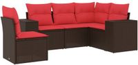 vidaXL 5-delige tuinbankset met kussens, bruin, polyrotan