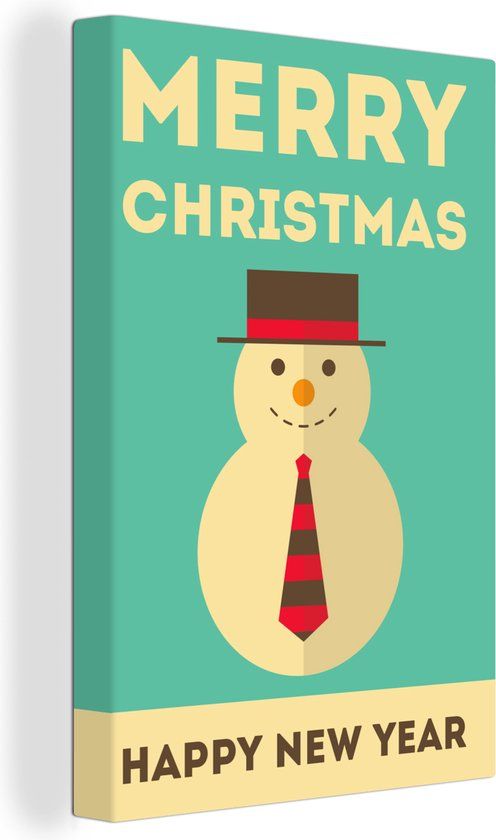 OneMillionCanvasses Canvas Schilderij Sneeuwpop Kerstmis Quotes - 90x140cm