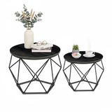 Merkloos Salontafel - set van 2 - rond - houtlook - metaal - zwart