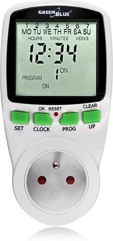 GreenBlue Timer digitale tijdschakelklok GB 105 Aardingspin kinderbescherming Belgische stekker met aarding