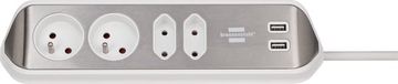 Brennenstuhl®estilo hoekaansluitdoosstrook met USB laadfunctie 4-weg 2x beschermend contact & 2x Euro zilver/wit *BE*