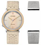 Citizen L Ambiluna Collection EM1006-40A Horloge - Textiel - Crème - Ø 34 mm