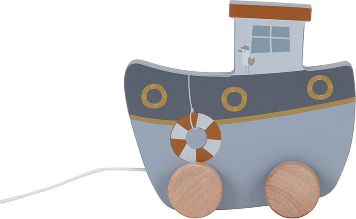 Little Dutch Sailors Bay Trekfiguur Boot - FSC - Hout - Wit/Blauw/Grijs