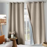 ED ENJOY HOME Thermo-verduisteringsgordijn, beige, koude- en warmte-isolerend, 100% verduisterend, afwerking met ogen, 135 x 240 cm, satijnen stof, technische voering, Oxford-collectie