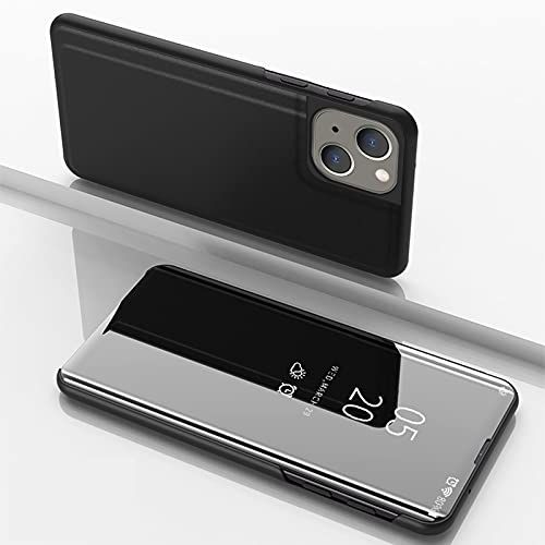 Hülle Hülle® Mirror Plating Clear View Stand Function Flip Hoesje Compatibel voor Apple iPhone 13 mini (Zwart)