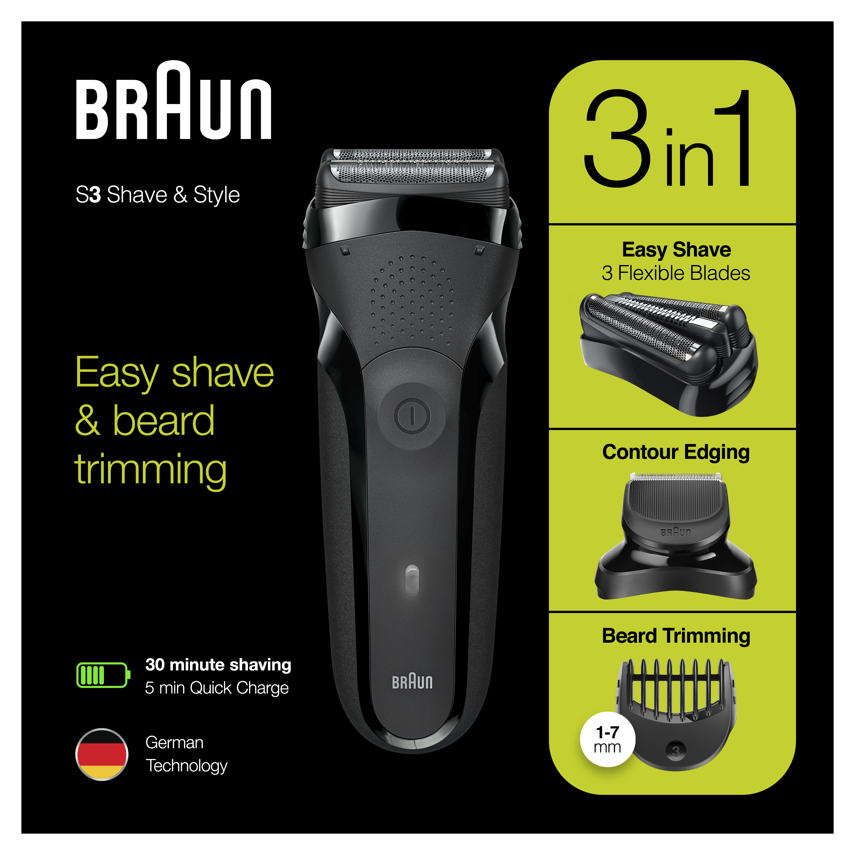 Braun Series 3 Shave&amp;Style 300BT Elektrisch Scheerapparaat, Scheermes Voor Mannen, Zwart