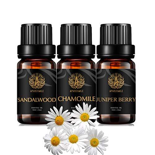 Aphrosmile 100% zuiver sandelhout etherische olie kit voor het maken van kaarsen, 3 x 10 ml aromatherapie juniper berry etherische olie set voor diffusers, therapeutische kwaliteit kamille etherische olie set voor massage