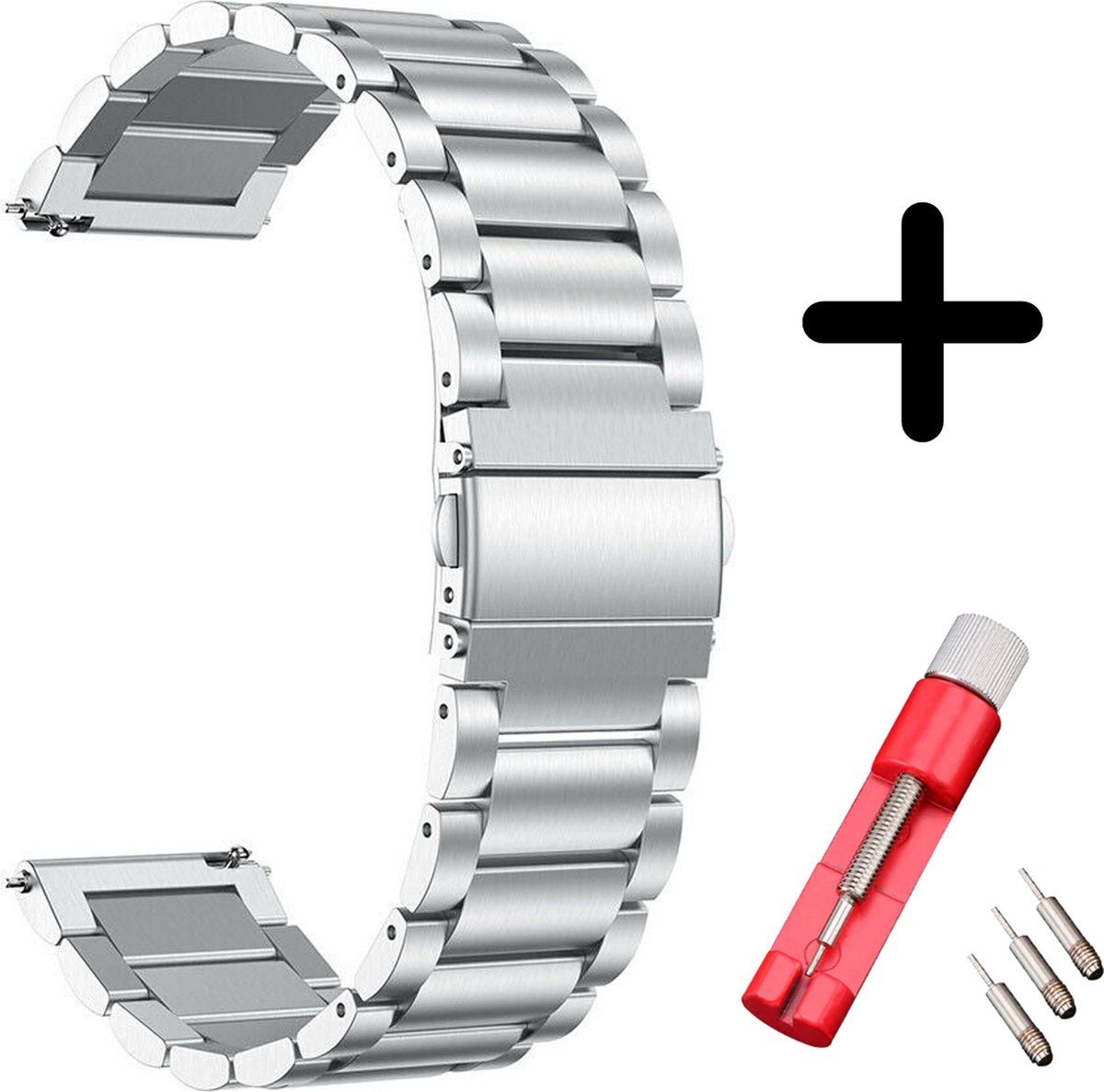 Strap-it Smartwatch bandje staal zilver RVS Stalen schakel bandje geschikt voor Samsung Galaxy Watch 4 40mm & 44mm / Galaxy Watch 4 Classic 42mm & 46mm - metaal / staal
