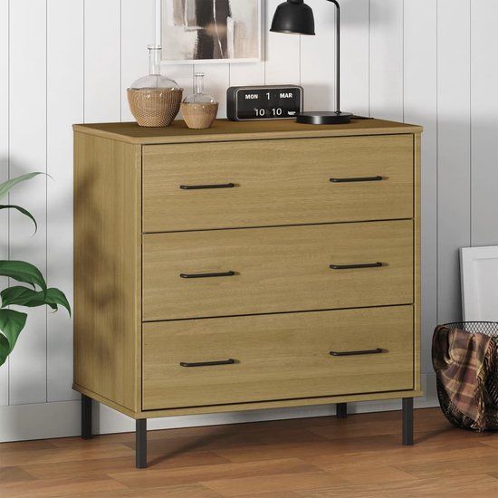 vidaXL Dressoir met 3 lades OSLO 77x40x79,5 cm grenenhout bruin