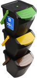 KADAX Recycling-emmer, 25 liter afvalemmer/prullenbak met deksel - afvalemmerset voor gemakkelijke afvalscheiding, afvalverzamelaar, afvalscheider voor biologisch afval, papier, glas - 3x25L