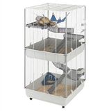 Ferplast FURET TOWER, grote fretten en ratten kooi met twee verdiepingen, wielen en accessoires inbegrepen, gelakt metaal en plastic, wit met lichtgrijze onderschaal