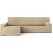 ECOMMERC3 Bankhoes voor chaise longue, lange mouw links, bi-elastisch, ademend, voor chaise longue-bank, beige, pasvorm met elastieken en schuimstoffen, bescherming tegen slijtage