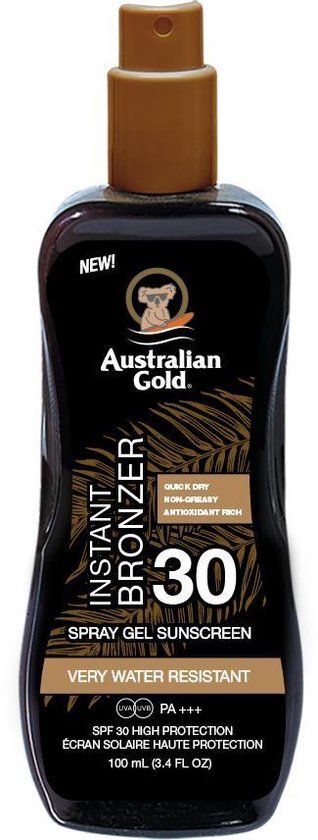Australian Gold Sunscreen Spf30 Spray Gel With Instant Bronzer 100 Ml