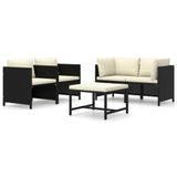 vidaXL 5-delige Loungeset met Kussens, Poly Rattan, Zwart