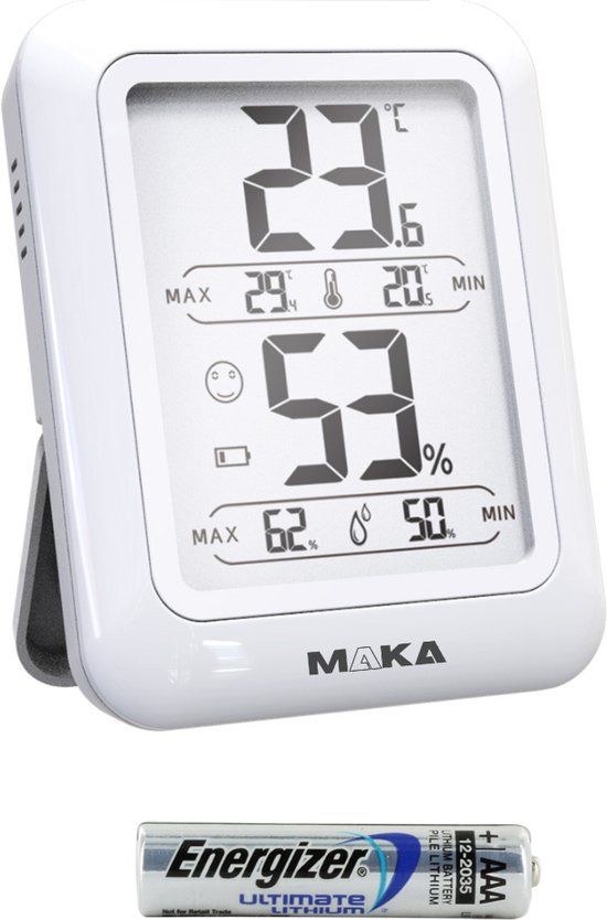 MAKA Digitale Hygrometer - Thermometer voor Binnen - Luchtvochtigheidsmeter - Wit