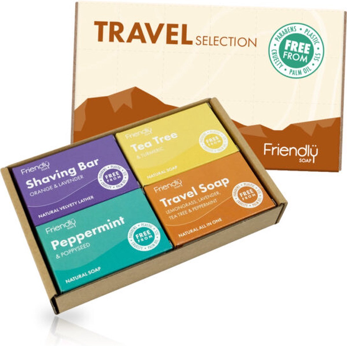 Friendly Soap | Travel Selection | 4 stuks | natuurlijke zeep | cadeau zeepjes | scheerzeep | duurzaam | vegan