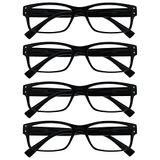 Leesbril The Reading Glasses Leesbril, set van 4 mannen, zwart, grote designer-stijl, lezer, veerscharnieren, RRRR11-1 +2,00