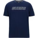 Guess T-shirt van katoenmix, logo's op de mouwen. Ronde hals, korte mouwen, normale pasvorm., Blauw, M