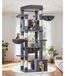 Merkloos Kattenboom Krabpaal XXL - 182 cm - Rookgrijs - 7 krabpalen - 2 kattenhuizen