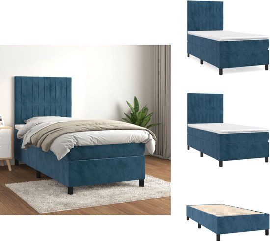 vidaXL Boxspring met matras fluweel donkerblauw 80x200 cm