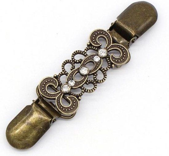 Fako Bijoux® Vestsluiting - Vestclip - Sjaalspeld - Krullen - Strass - 10cm - Bronskleurig