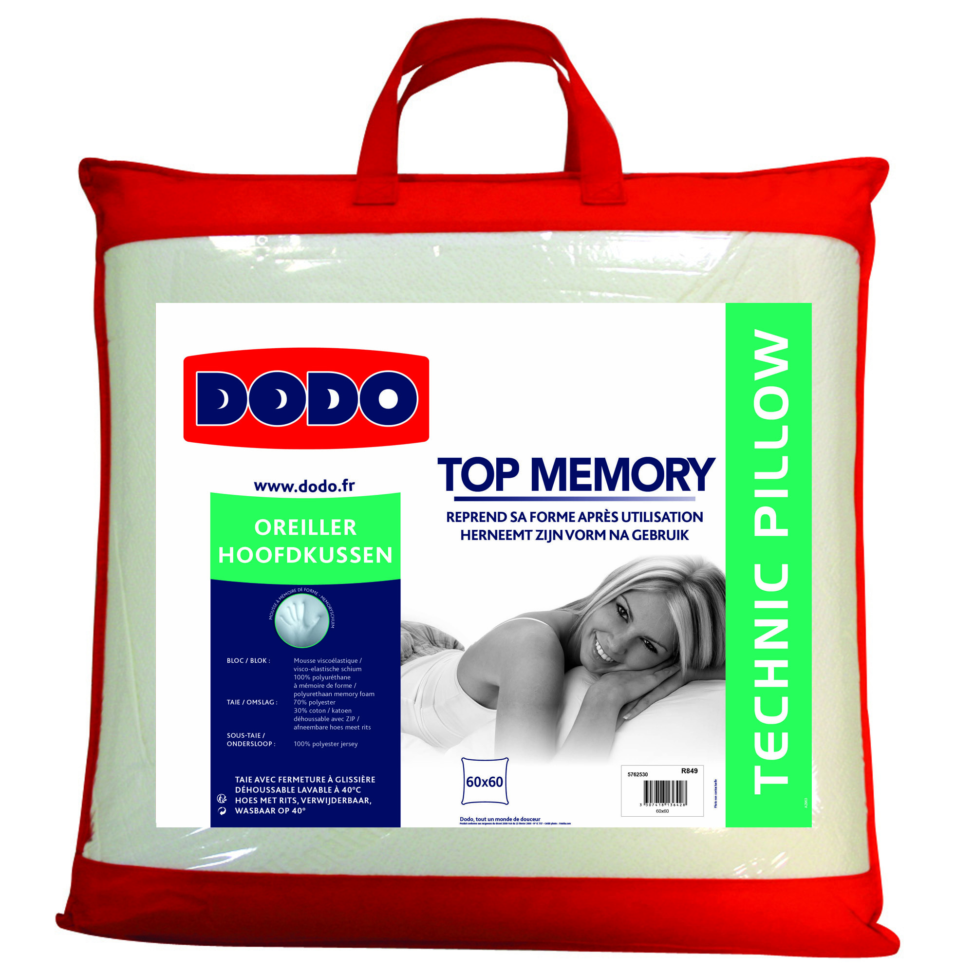 DODO Oreiller Top Memory 60x60 cm