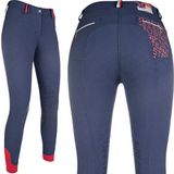 HKM Rijbroek County Print Silicone Kniebesatz 6969 Donkerblauw/Donkerblauw 170