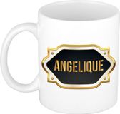 Bellatio Decorations Angelique mok / beker met gouden embleem - Zwart, Keramiek, 300 ml