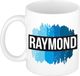 Bellatio Decorations Raymond naam cadeau koffie mok - beker - met blauw verfstrepen - Cadeau collega - vaderdag - verjaardag - meester - coach - 300 ml - wit