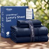 Utopia Bedding Queen lakenset - geborsteld microvezel - zachte lakens voor queensize beddenset - luxe beddengoed lakens met hoeslaken, plat laken en 2 kussenslopen - diepe zak (marineblauw)