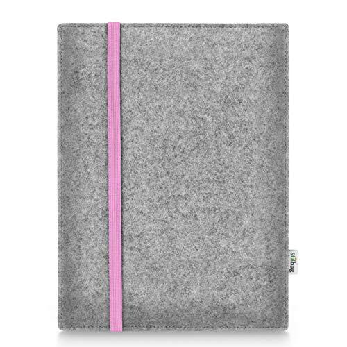 stilbag Hoes voor Apple iPad (2019) | Etui Case van Merino wolvilt | Model Leon in lichtgrijs/roze | Tablet beschermhoes Made in Germany