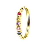 Lucardi Dames Ring 5 multicolor zirkonia's - Ring - Cadeau - 14 Karaat Goud - Geelgoud