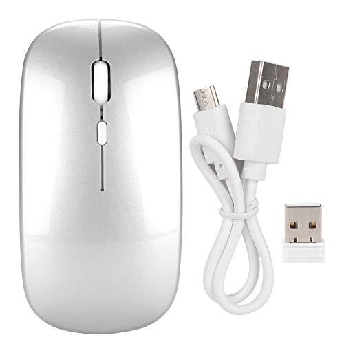 Be Winner 2.4G draadloze muis met USB-ontvanger, draagbare ergonomische draadloze oplaadbare stille muis voor pc / tablet / laptop 800, 1200, 1600 DPI verstelbaar (zilver)