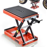 VEVOR Motorkrik, 680 kg draagkracht, motorhefbrug met breed contactoppervlak, veiligheidsbouten 105-350 mm, in hoogte verstelbaar, schaarkrik van staal voor straatmotorfietsen, cruiser, zwart/oranje