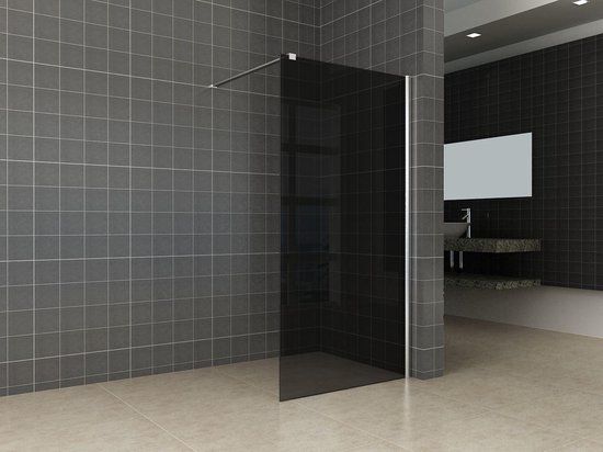 Wiesbaden Smoke inloopdouche 90x200cm - Rookglas - Chroom profiel - 10mm veiligheidsglas - NANO coating