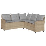 vidaXL L-vormige bank met kussens, beige, van polyrotan