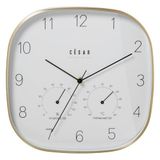 DRW Wandklok van aluminium met thermometer en hygrometer met gouden frame, 28 x 4 x 28 cm