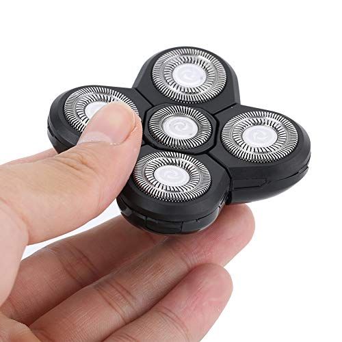 Tomantery Vervanging van elektrisch scheerapparaat, baardscheerapparaat Roterende kop met 5 mesjes Dubbele ring mes Universele ergonomische ontwerpen voor mannen Kaal hoofd Roterend(Reserve 5 snijkop)