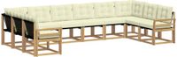 vidaXL Hoek loungeset 10 zitplaatsen Wit en crème Acacia hout