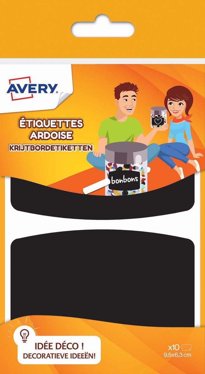 Avery Family krijtbordetiketten ft 9,5 x 6,3 cm ophangbare etui met 10 etiketten