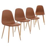 CangLong Set van 4 eetkamerstoelen, retro gestoffeerde keukenstoelen voor keuken, eetkamer, kunstleer loungestoelen met metalen poten, bruin