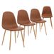 CangLong Set van 4 eetkamerstoelen, retro gestoffeerde keukenstoelen voor keuken, eetkamer, kunstleer loungestoelen met metalen poten, bruin