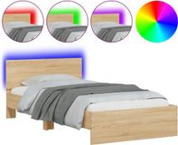 vidaXL Bedframe met hoofdbord en LED, Sonoma eikenkleurig, 100x200 cm
