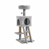 Wintem Krabpaal voor katten, 92 cm, met gesloten bed en meertraps platforms, natuurlijke sisalzuil en geïntegreerde ladder, ideaal voor dagelijks spelen en ontspannen, compacte structuur (grijs)