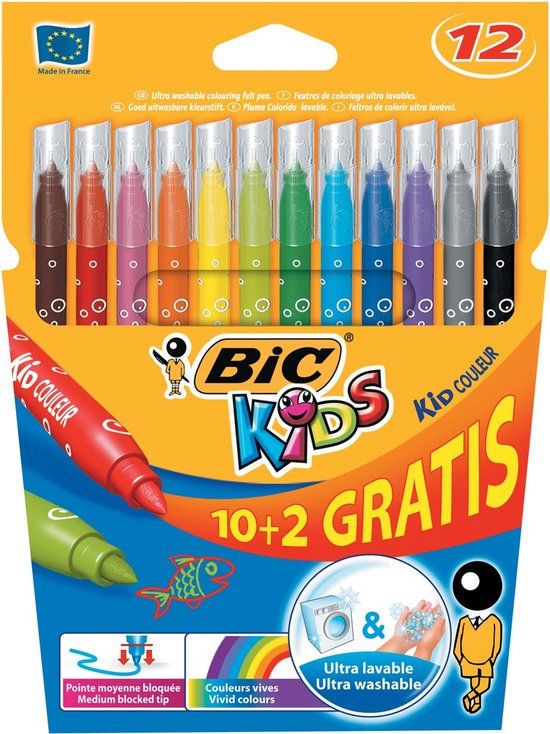 Bic Kids Kid Couleur viltstiften, etui 10 + 2 gratis