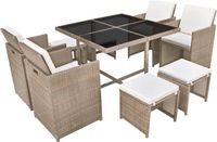 vidaXL 9-delige Tuinset met kussens, poly rotan, beige