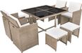 vidaXL 9-delige Tuinset met kussens, poly rotan, beige