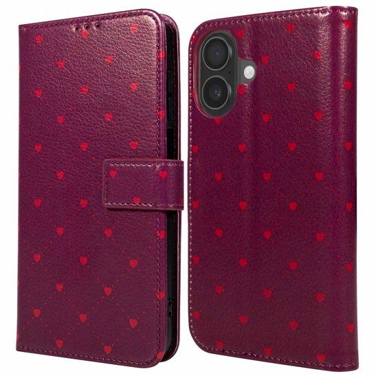 imoshion Hoesje - Geschikt voor Apple iPhone 16 - Design Bookcase smartphone - Crush Check Coral Dust